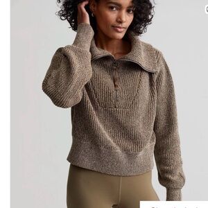 Varley Olive Brown Half-Zip Cowl Knit Sweater